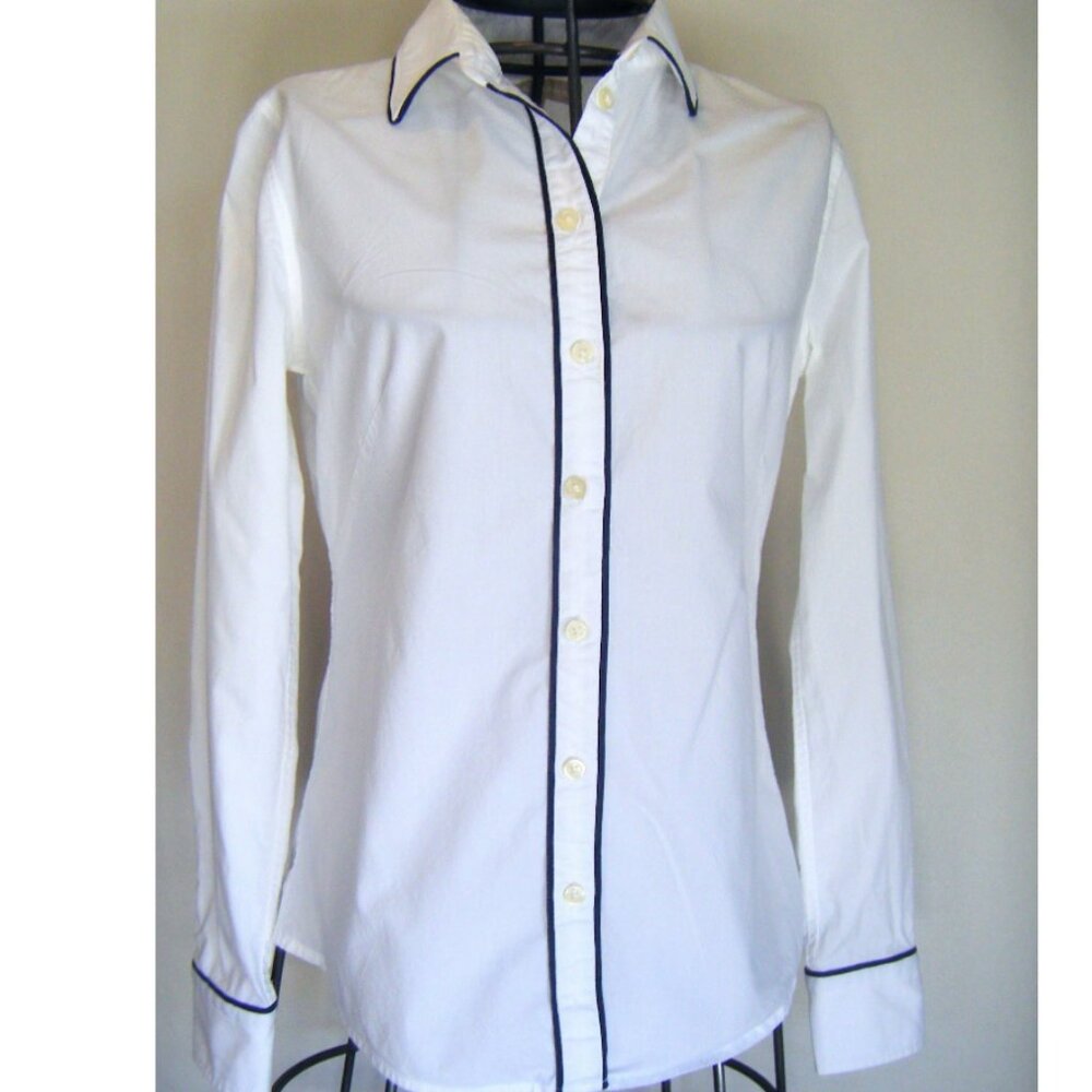 Banana Republic Collared Button Dress Shirt White w Black Piping Detail 2 P
